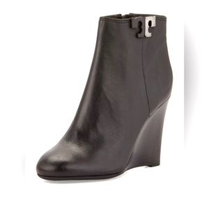 TORY BURCH | Lowell 85mm Leather Wedge Black Ankle Boot Bootie Heel Size 8.5